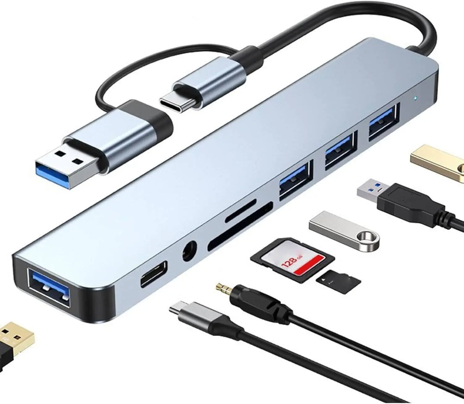 HUB MULTIPORT ADAPTATEUR 8 IN 1 USB TYPE C TO 4*USB 3.0 + 1*TYPE C + 1*READER-SD-TF + 1*AUDIO
